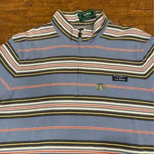LL Bean Blue Striped 1/4 Zip Outdoor Hiking Pullover‎ Sweater Sweatshirt Men 2XL